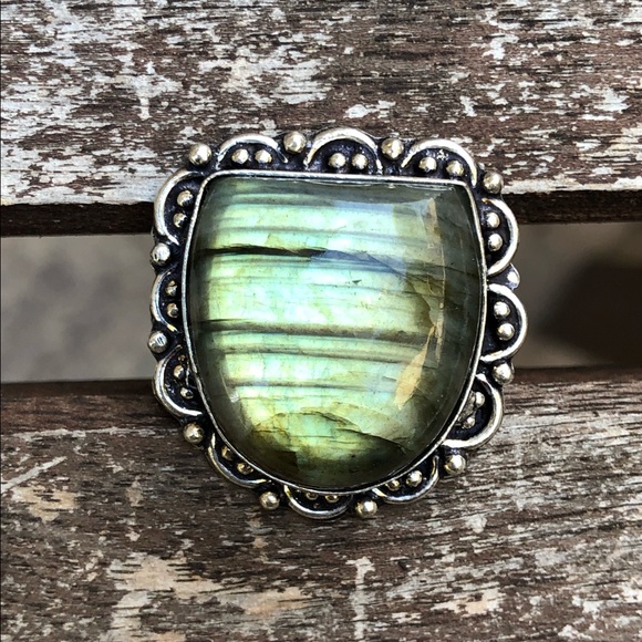 Other - Large labradorite flashy silver stamped .924 ring